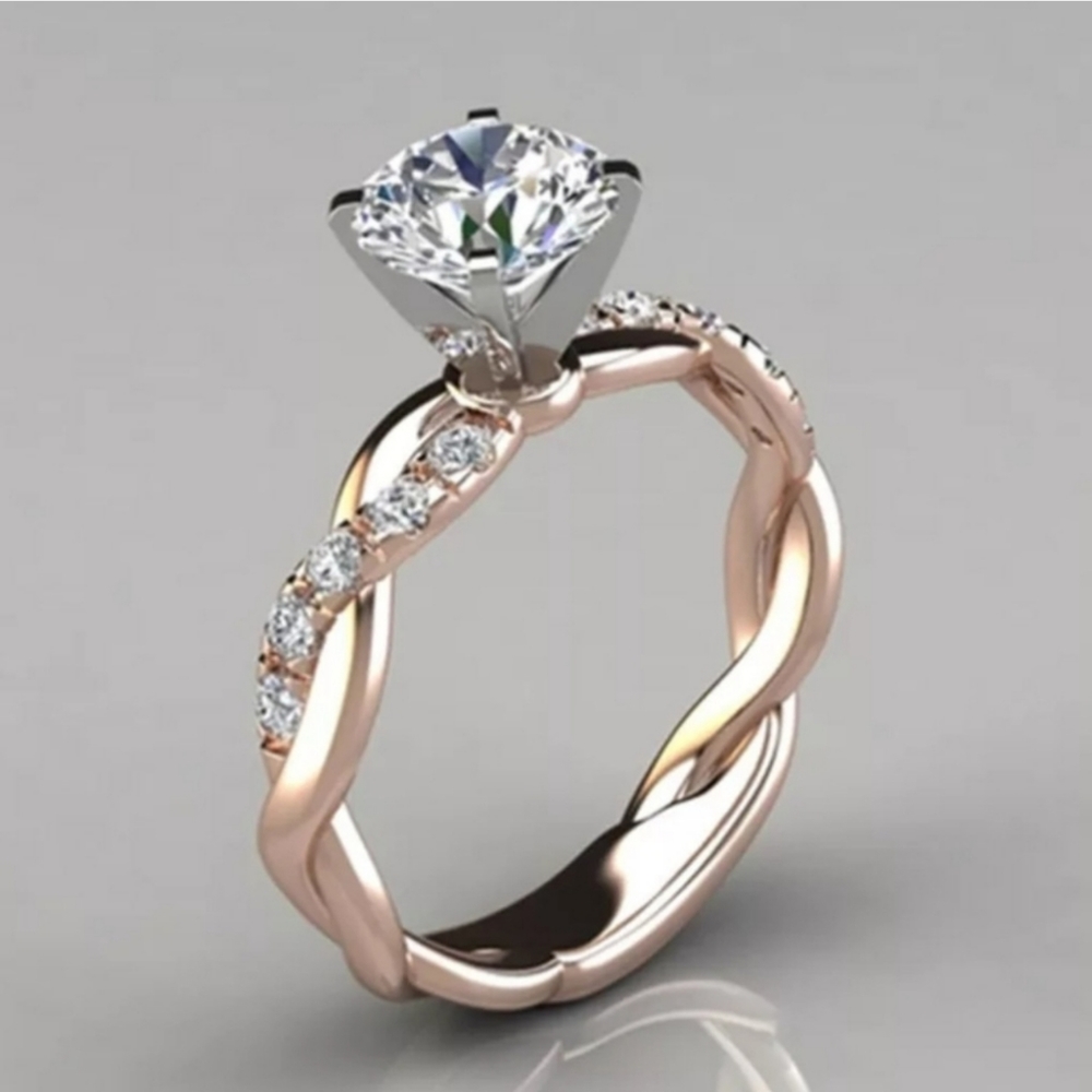 Simulated Diamond Solitaire in Rose Gold Twist